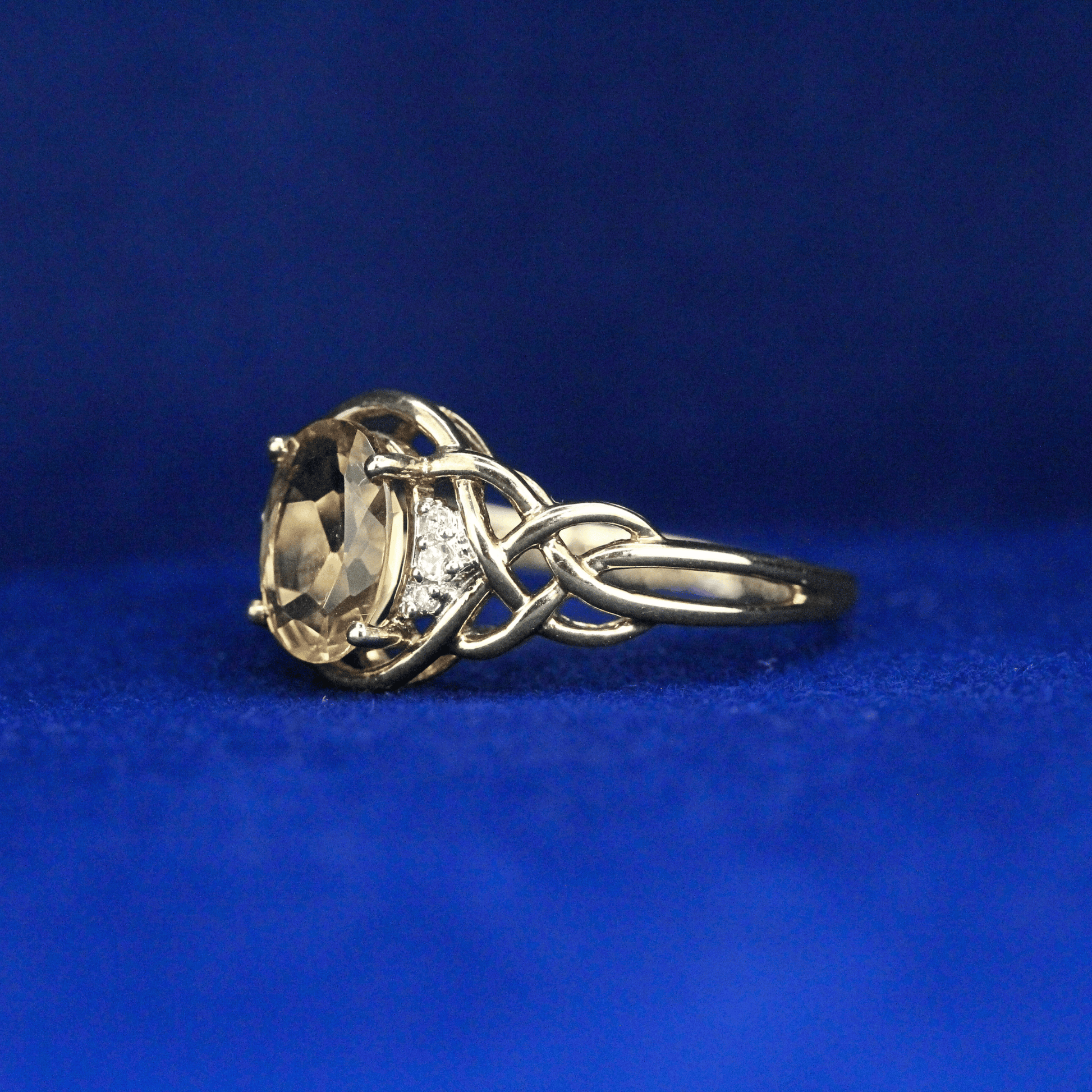 Left side view of Oval Citrine Celtic Knot Ring – Fine jewelry