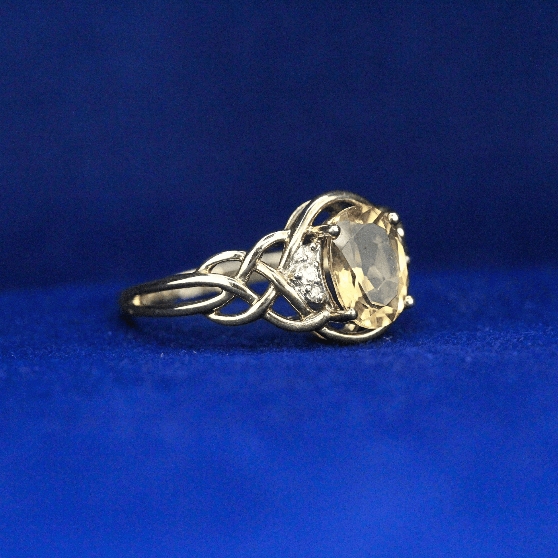 Right side view of Oval Citrine Celtic Knot Ring – Fine jewelry