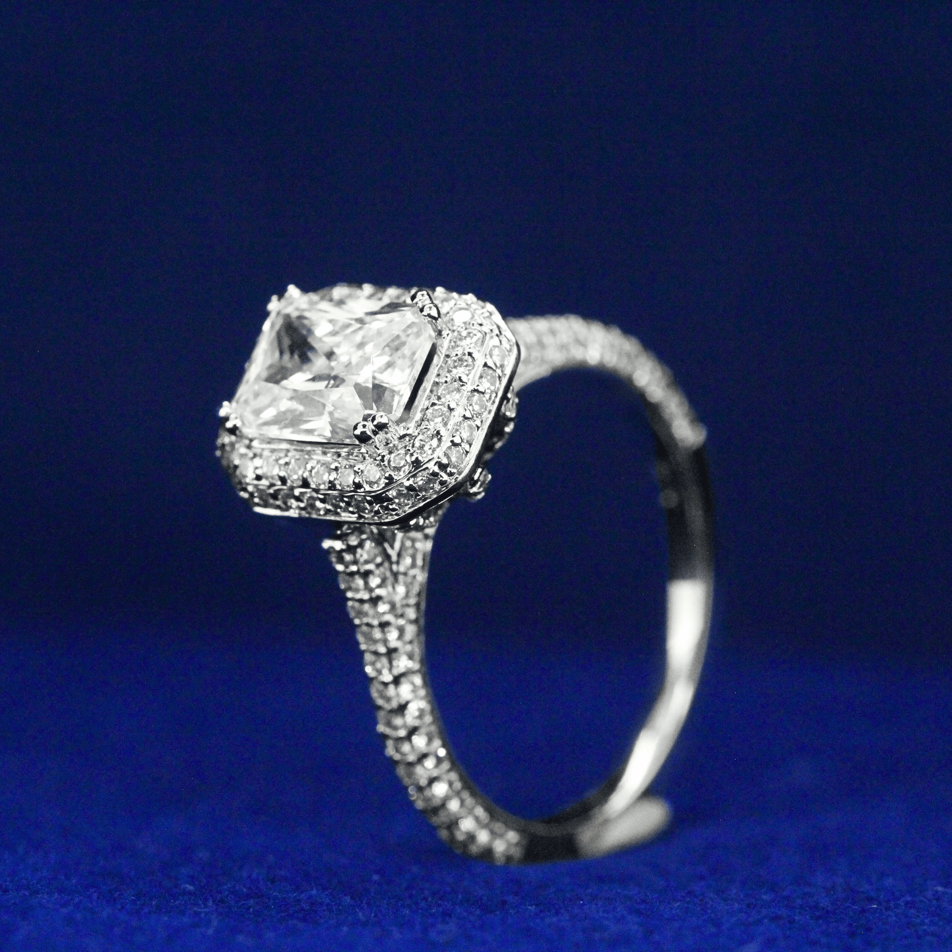 Top Front view of Pavé-Set Radiant Cut Diamond Ring with Moissanite diamonds – Fine jewelry