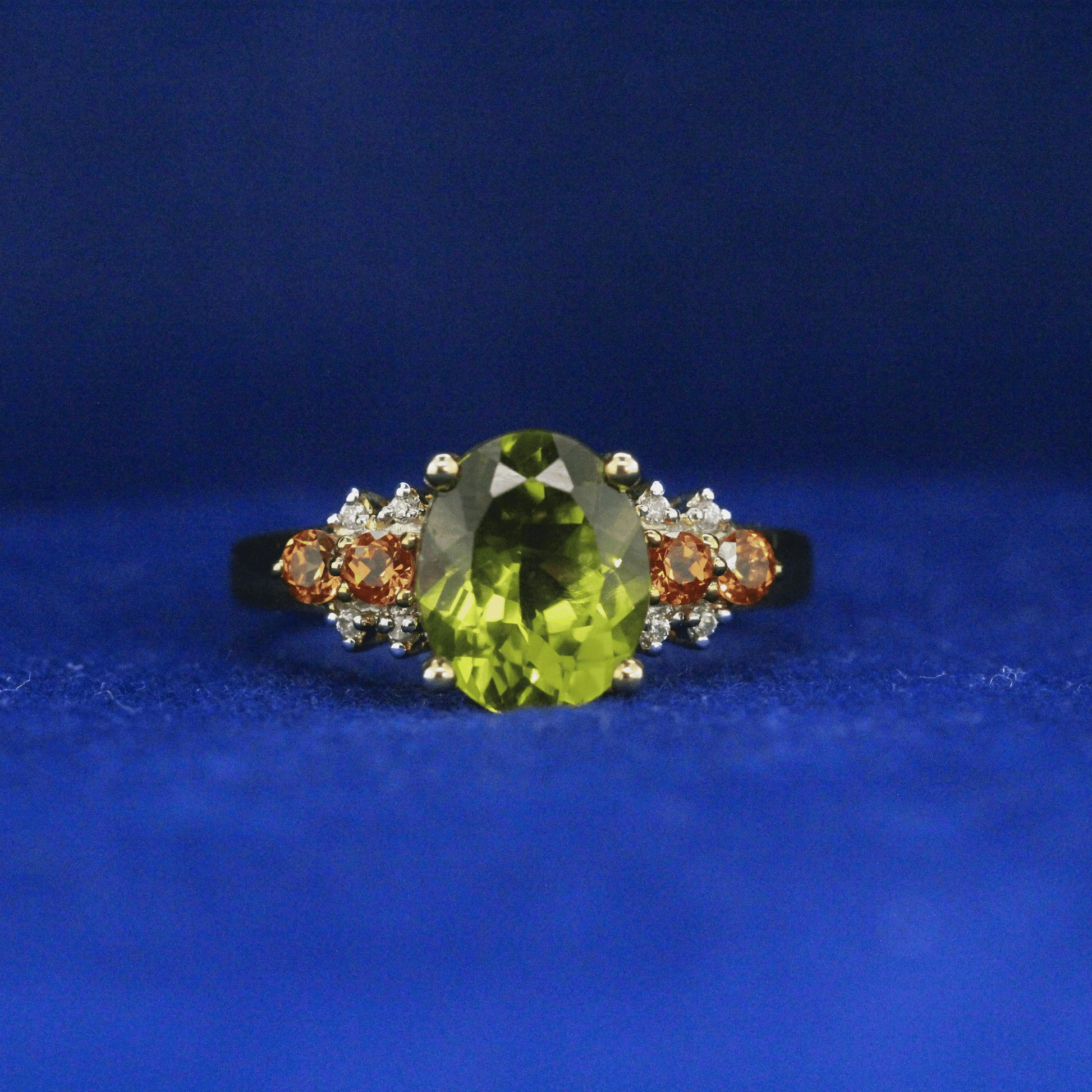 Front view of Peridot Cocktail Ring with vibrant green gemstone – Fine jewelry