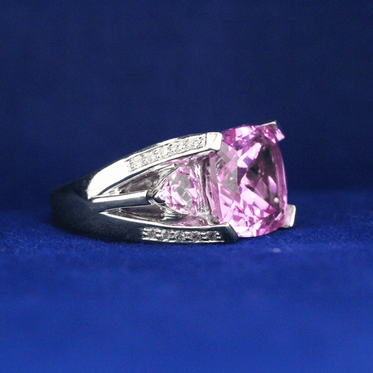 Right side view of Pink Cushion Zirconia Ring – Fine jewelry
