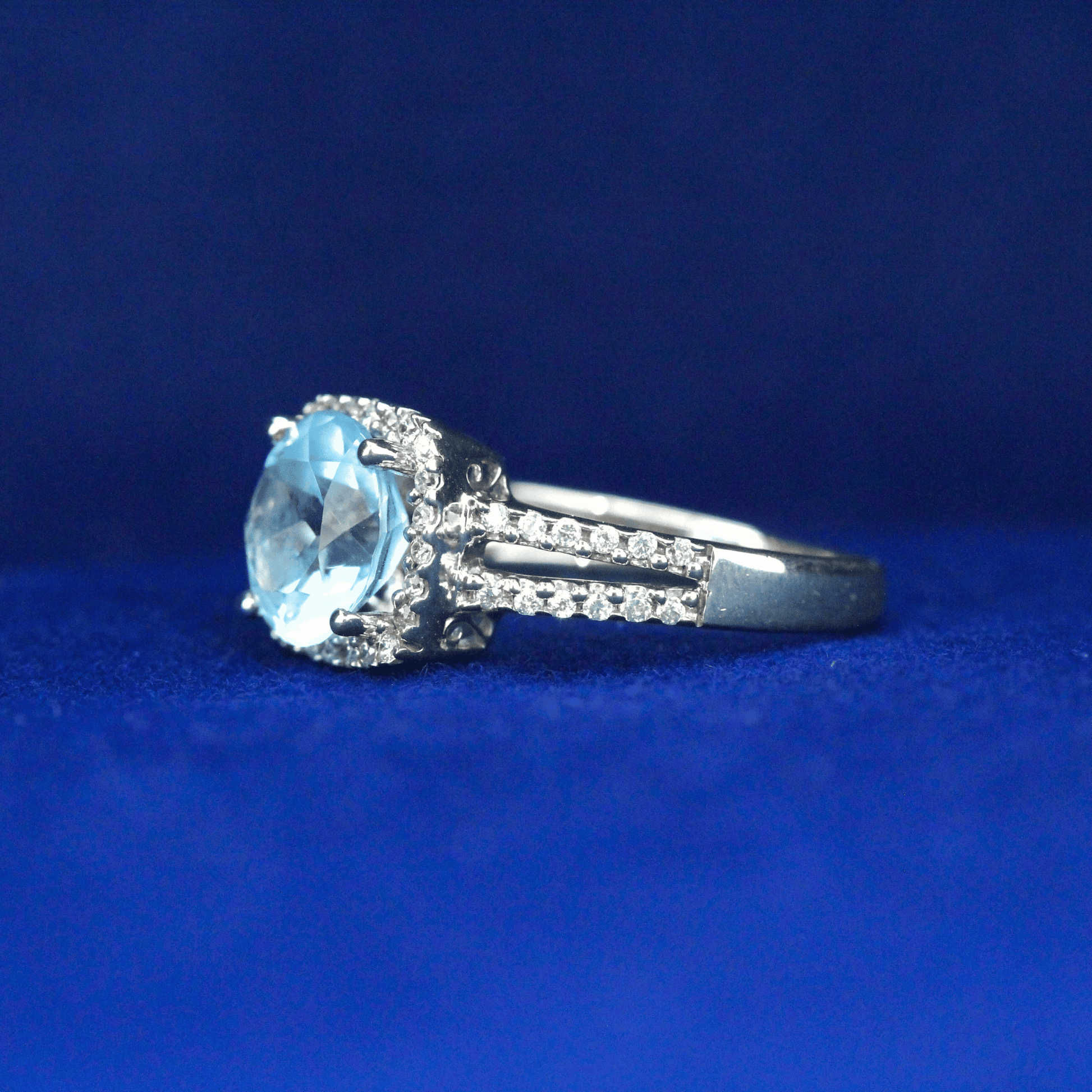 Left side view of Princess Cut Swiss Blue Topaz Ring – Fine jewelry