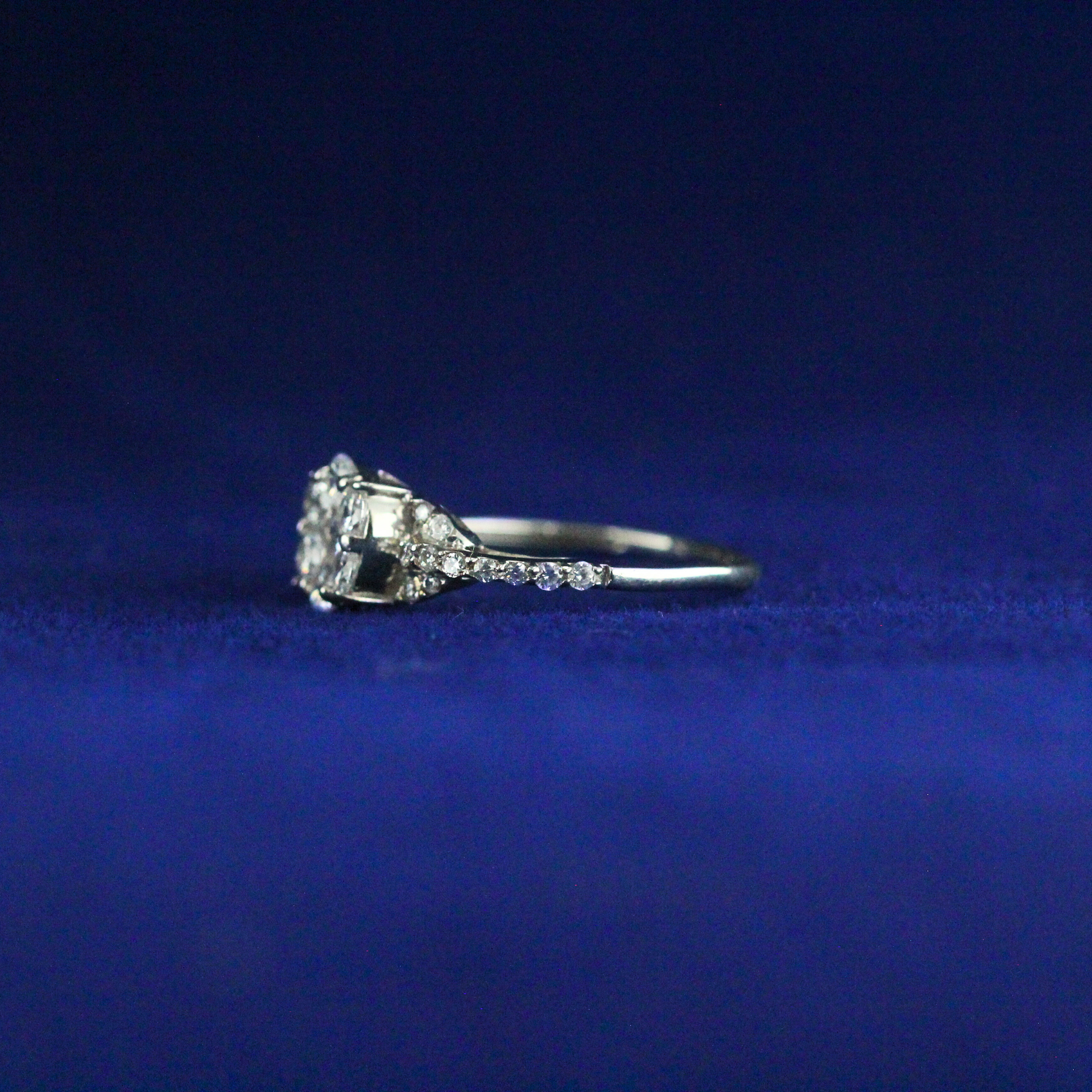 Left side view of Round Cluster Diamond Ring with Moissanite diamonds – Fine jewelry