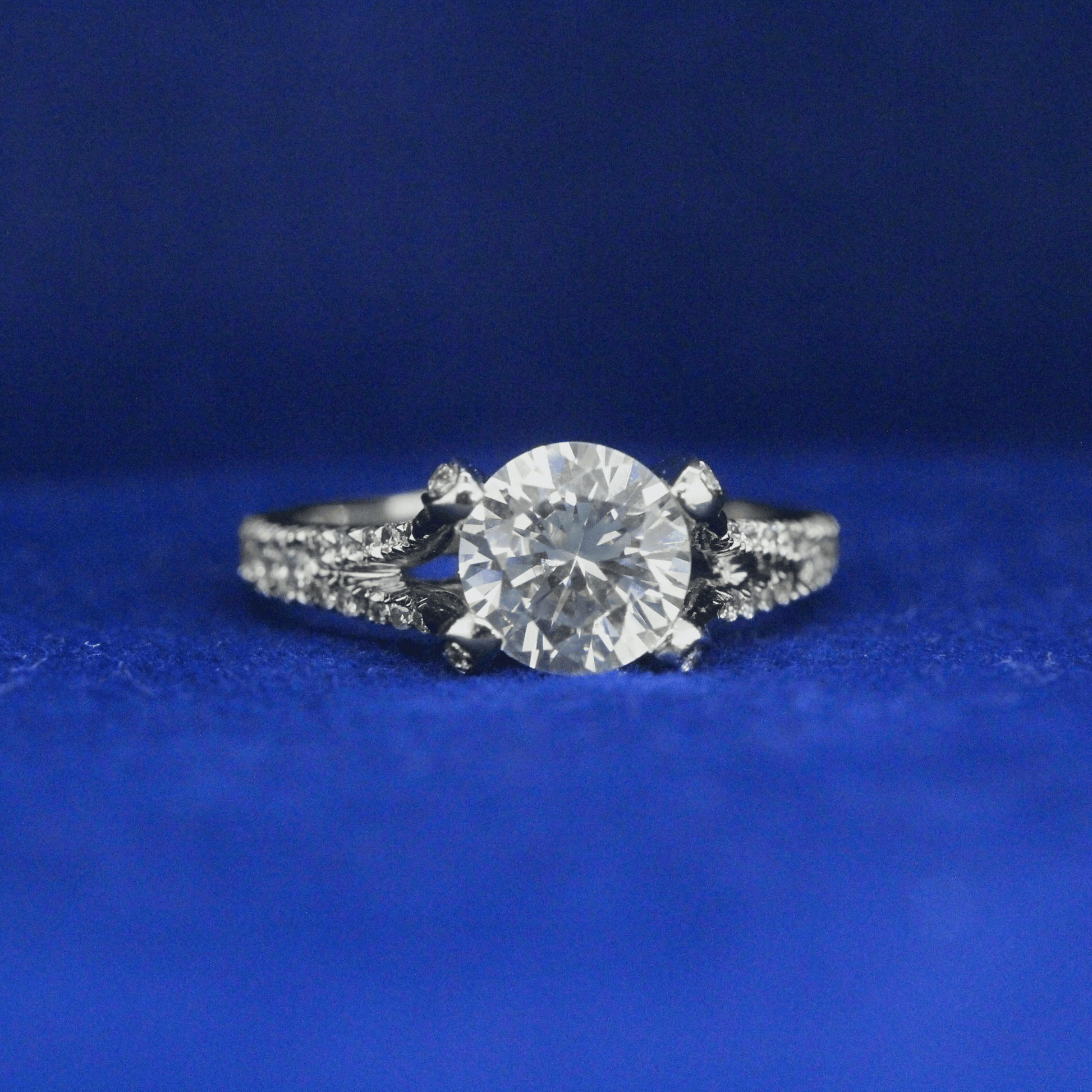 Front view of Round Solitaire Ring with Moissanite diamond – Fine jewelry