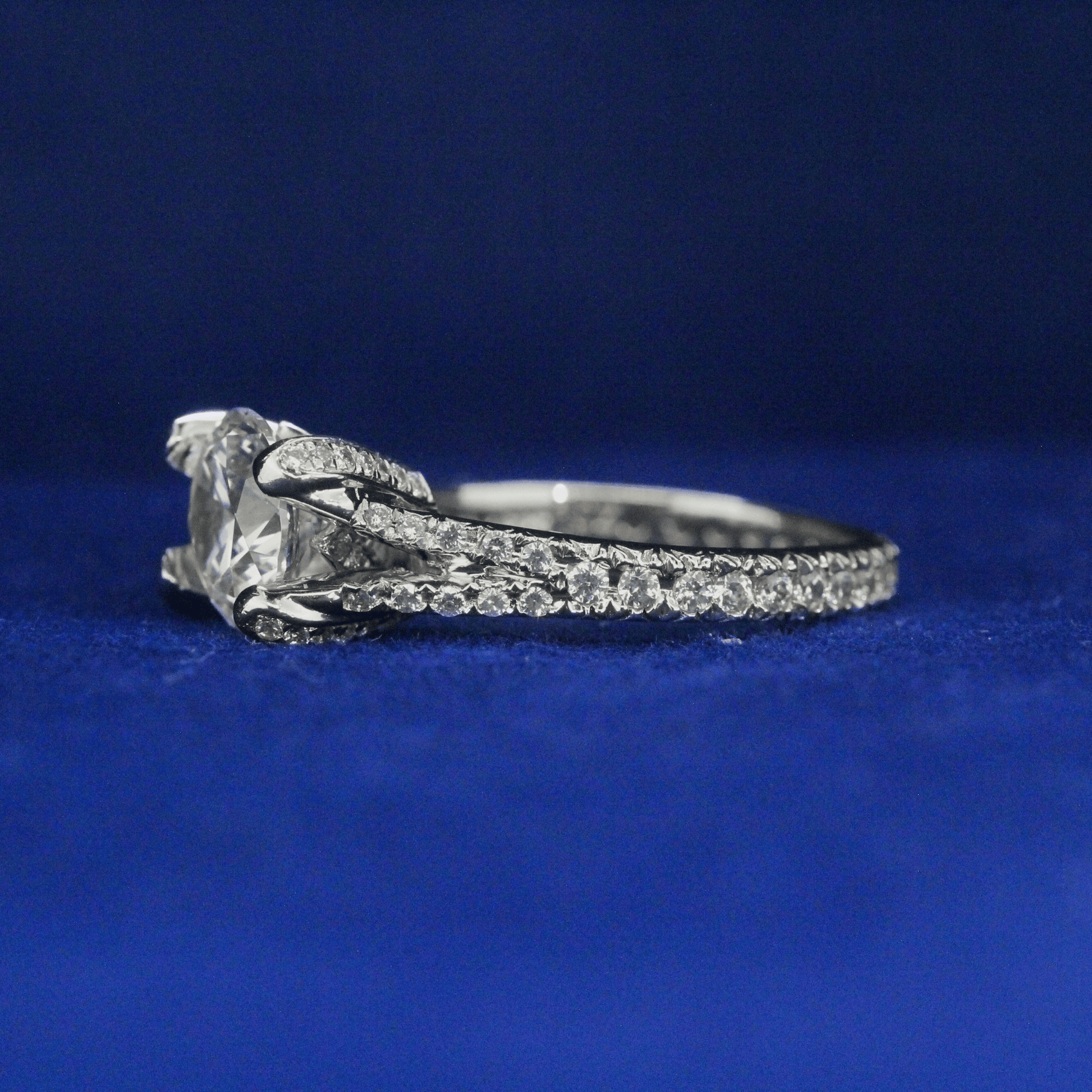 Left side view of Round Solitaire Ring with Moissanite diamond – Fine jewelry