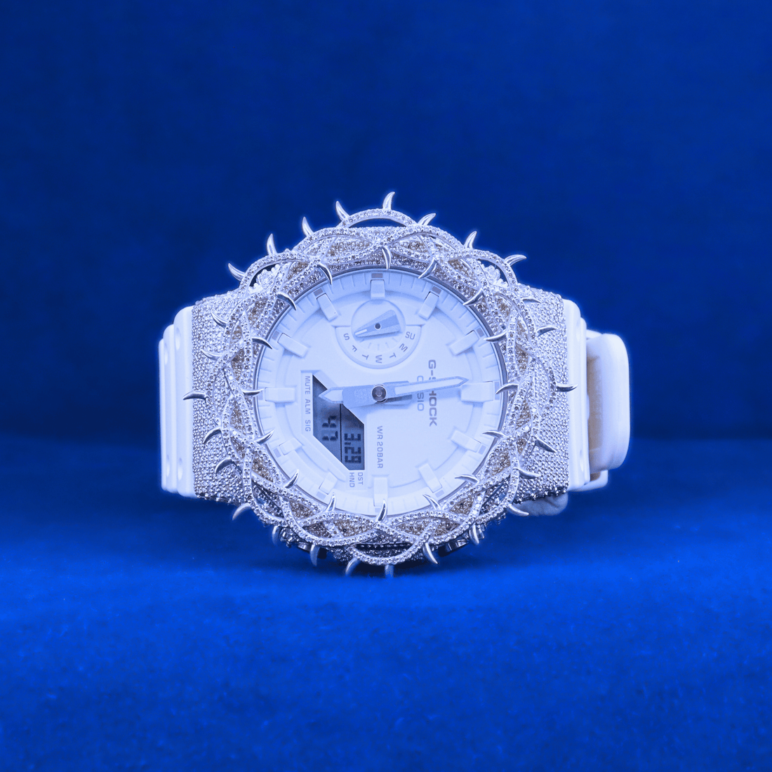 Front view of The Royal Frost Phantom custom iced-out hip-hop watch with MOISSANITE diamonds.