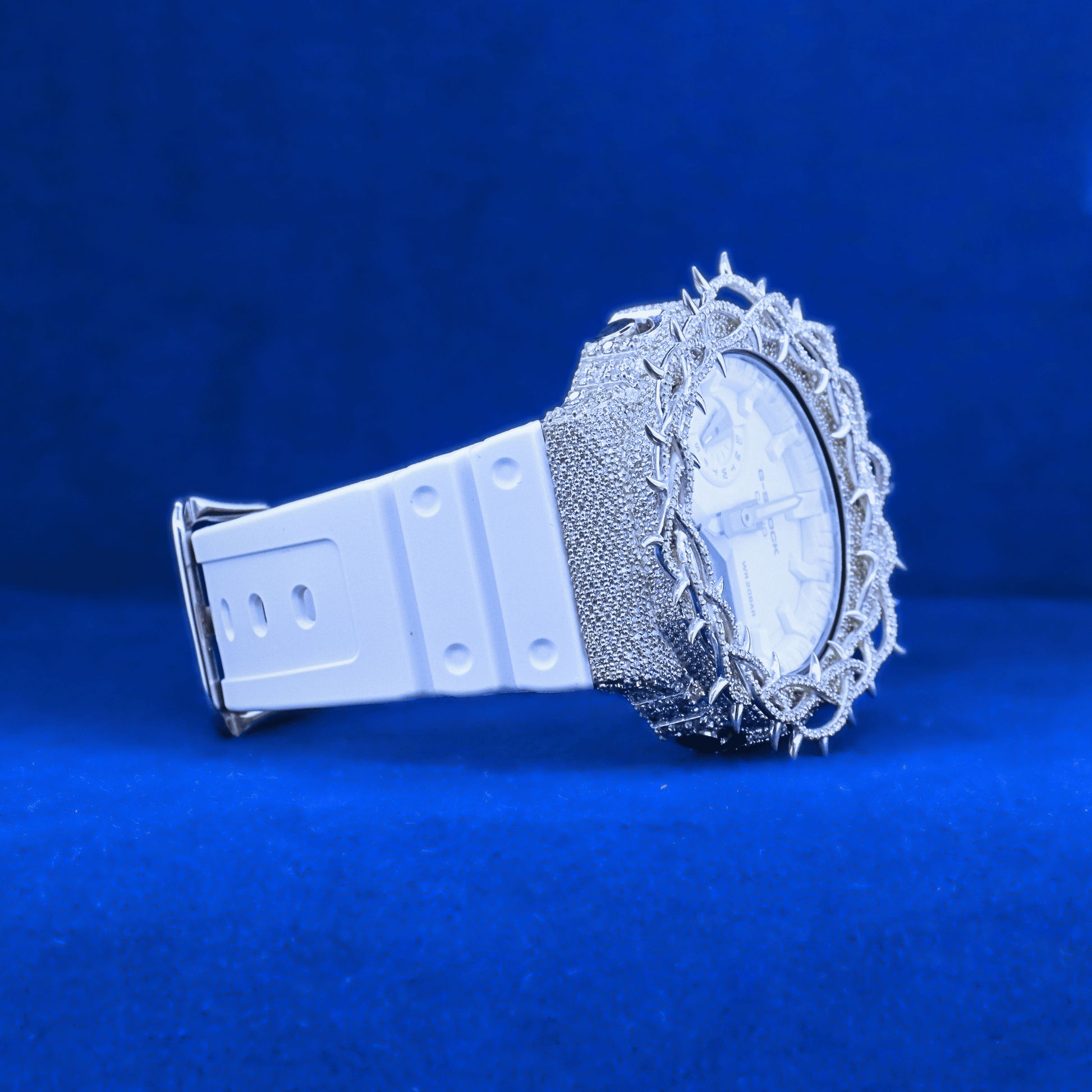 Right-side view of The Royal Frost Phantom iced-out watch featuring MOISSANITE diamonds and a bold hip-hop design.