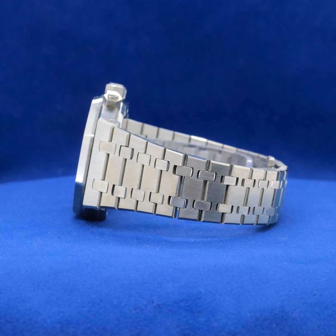 Left-side view of Shadow Chrono plain stainless steel watch, built for durability and style.