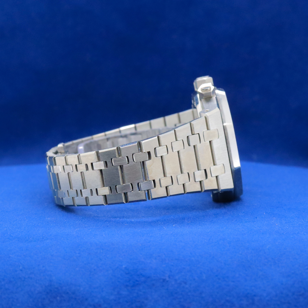 Right-side view of Shadow Chrono stainless steel watch, featuring a sleek and timeless look.