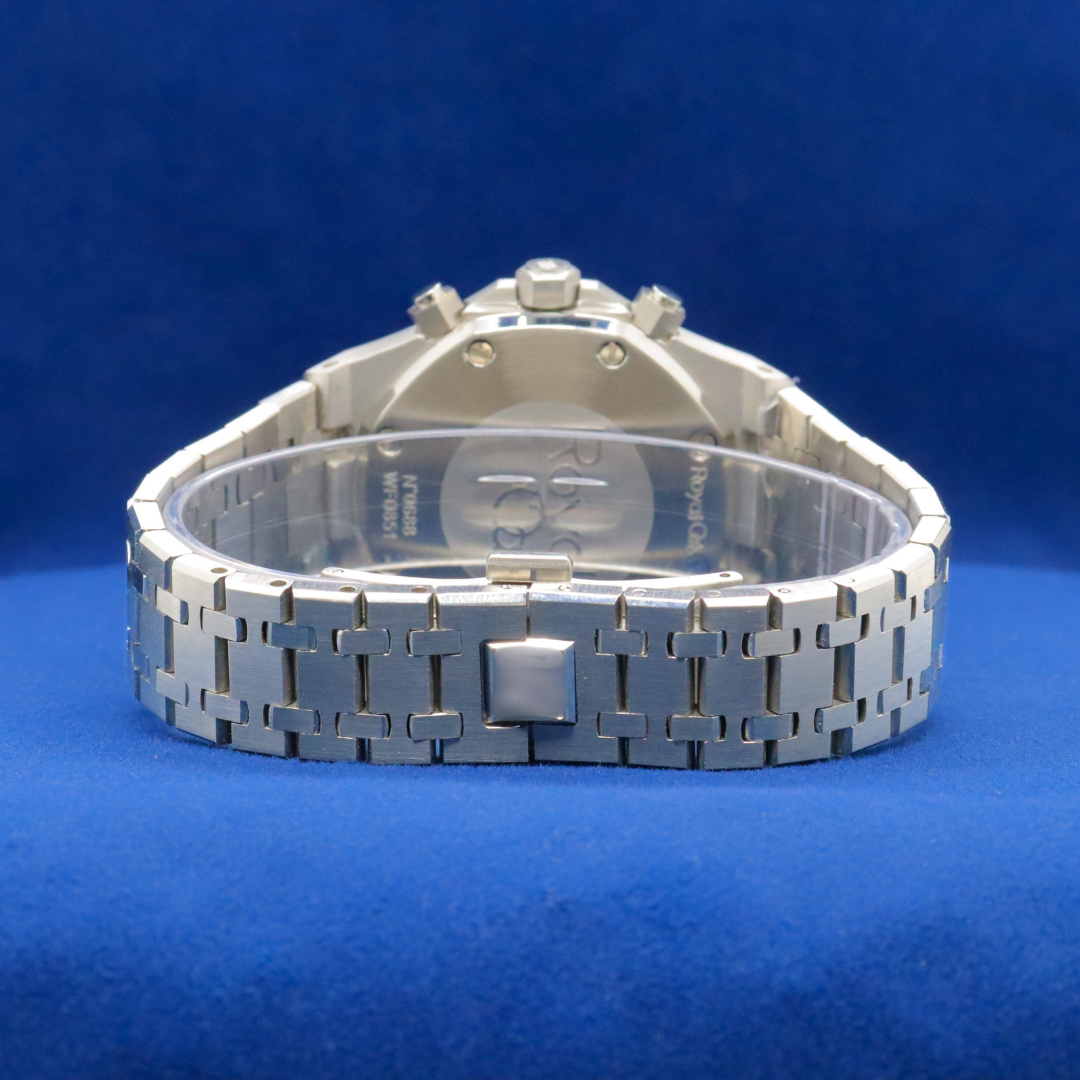 Back view of Snowstorm Chrono stainless steel watch, showcasing premium craftsmanship.