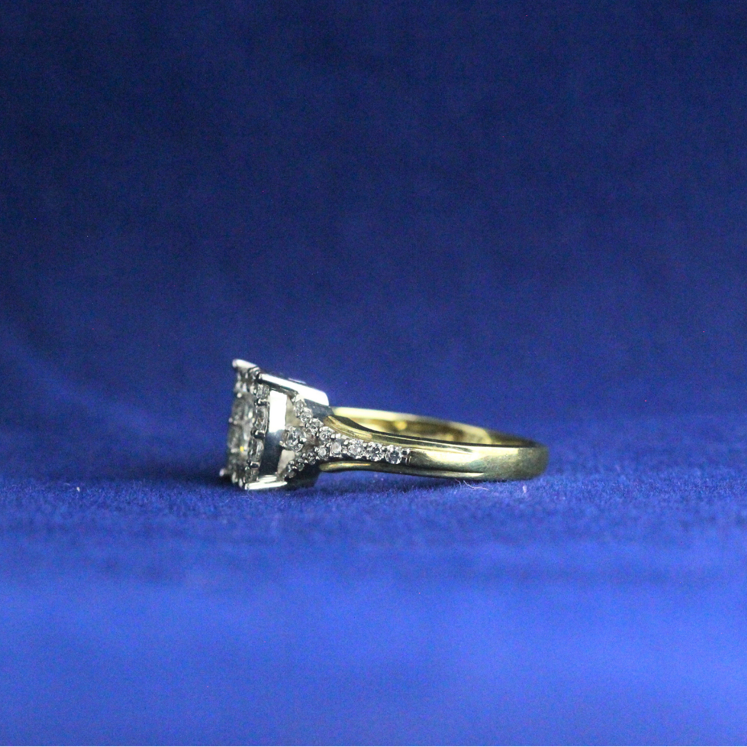Left side view of Square Cluster Diamond Ring with Moissanite diamonds – Fine jewelry