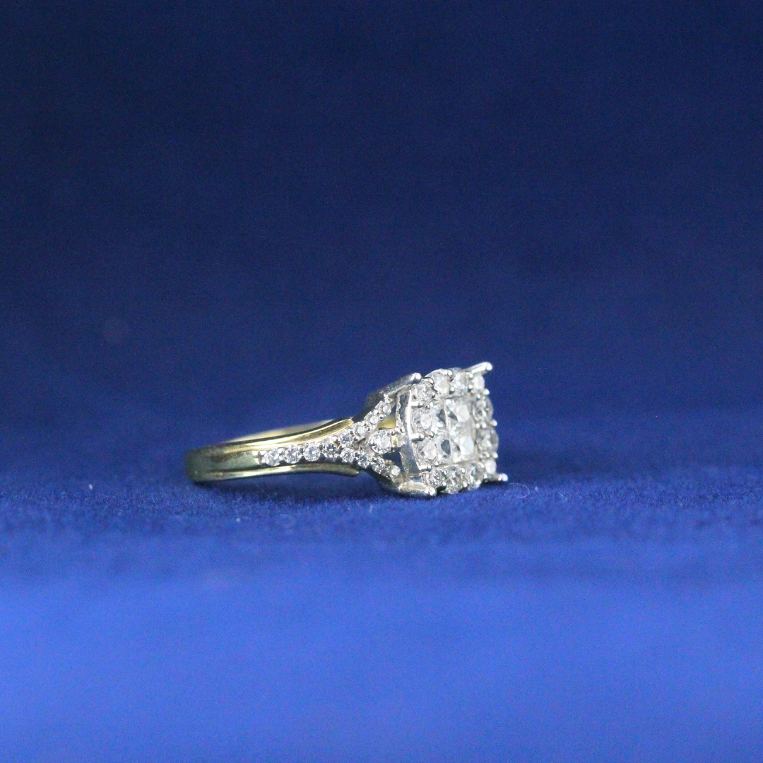 Right side view of Square Cluster Diamond Ring with Moissanite diamonds – Fine jewelry