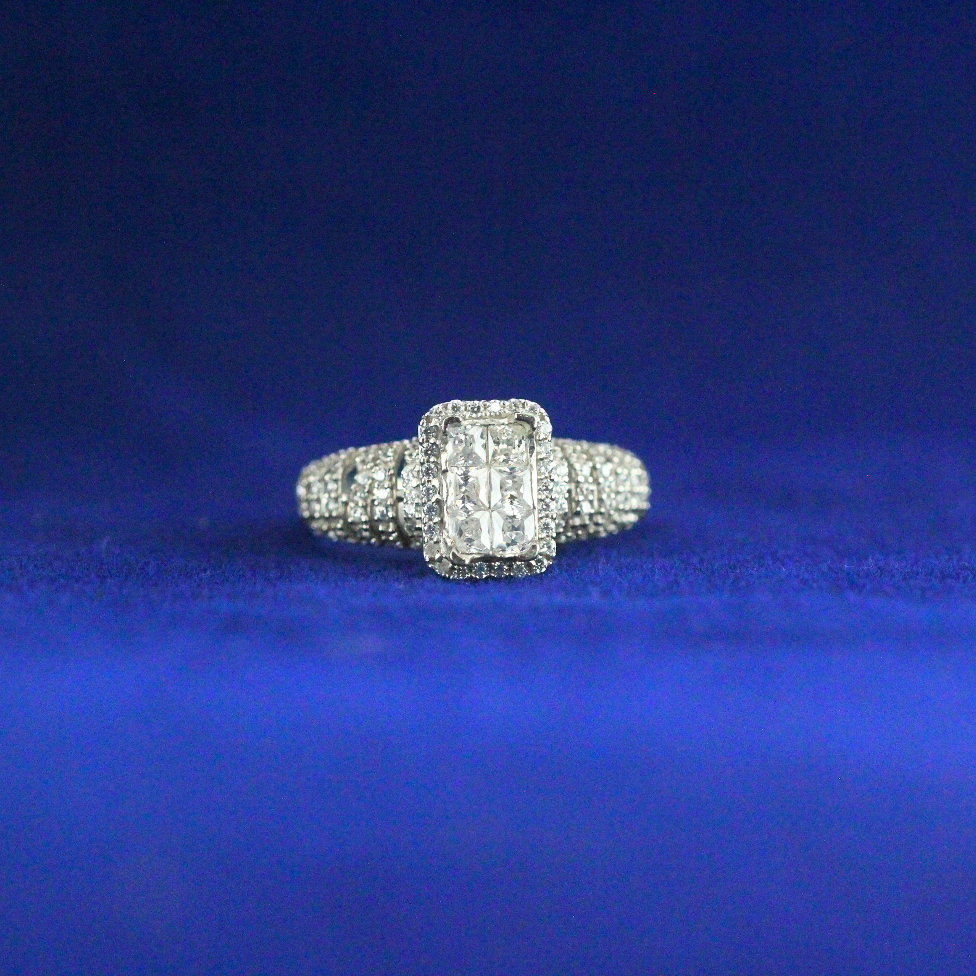 Front view of Square Halo Diamond Ring with Moissanite diamonds – Fine jewelry