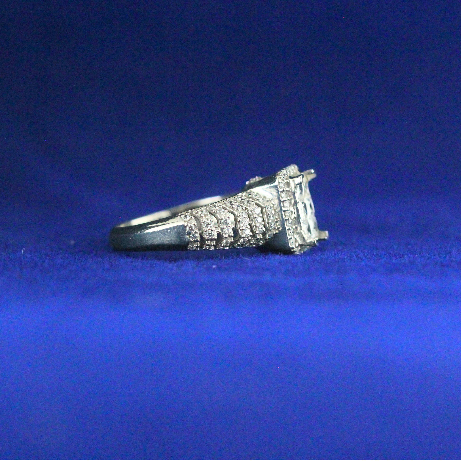 Right side view of Square Halo Diamond Ring with Moissanite diamonds – Fine jewelry