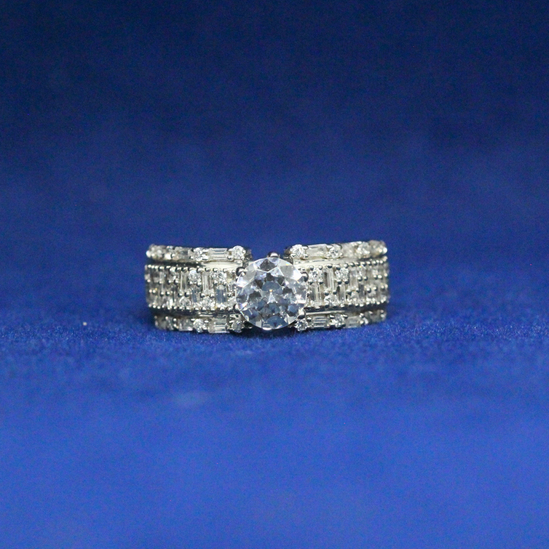 Front view of Starlight Symphony Ring with Moissanite diamonds – Fine jewelry