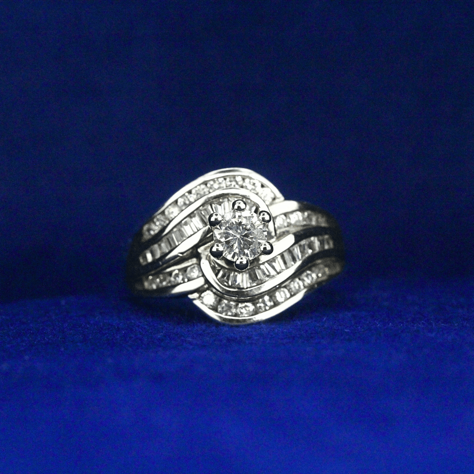 Front view of Swirl Design Soldered Wedding Ring with Moissanite diamonds – Fine jewelry