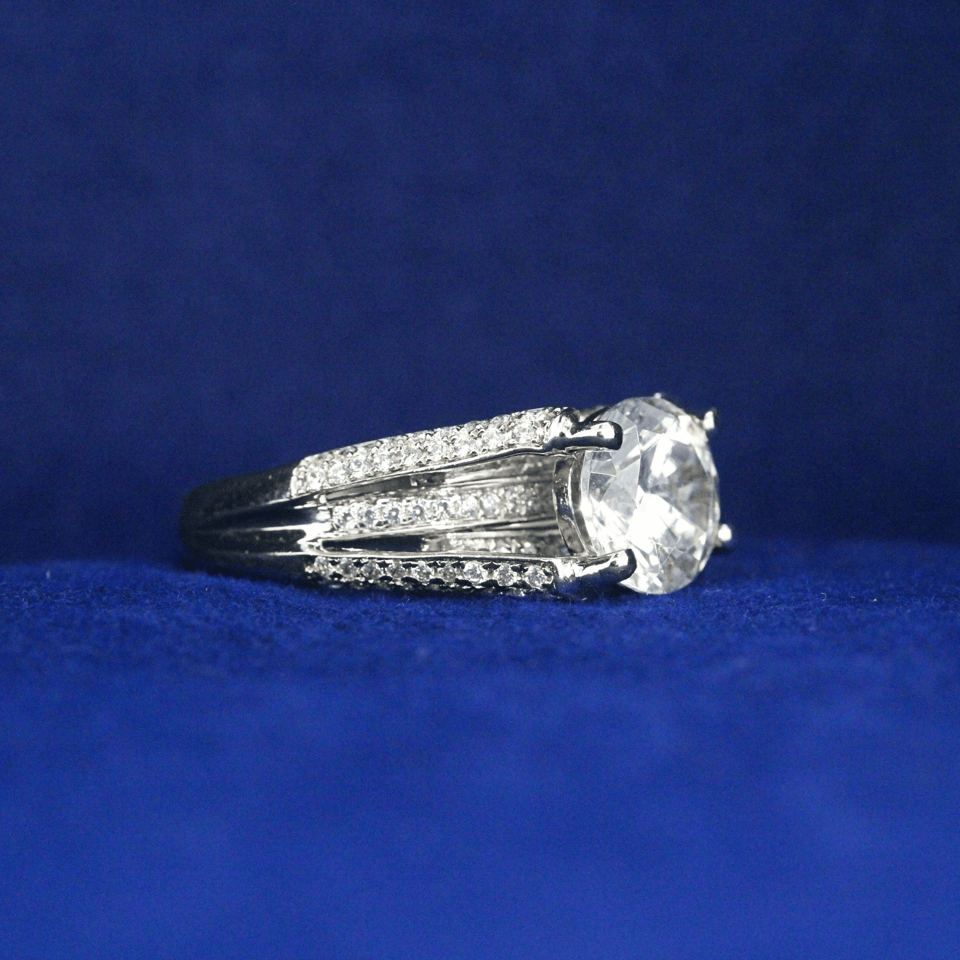 Right side view of Three Layer Solitaire Ring with Moissanite diamonds – Fine jewelry