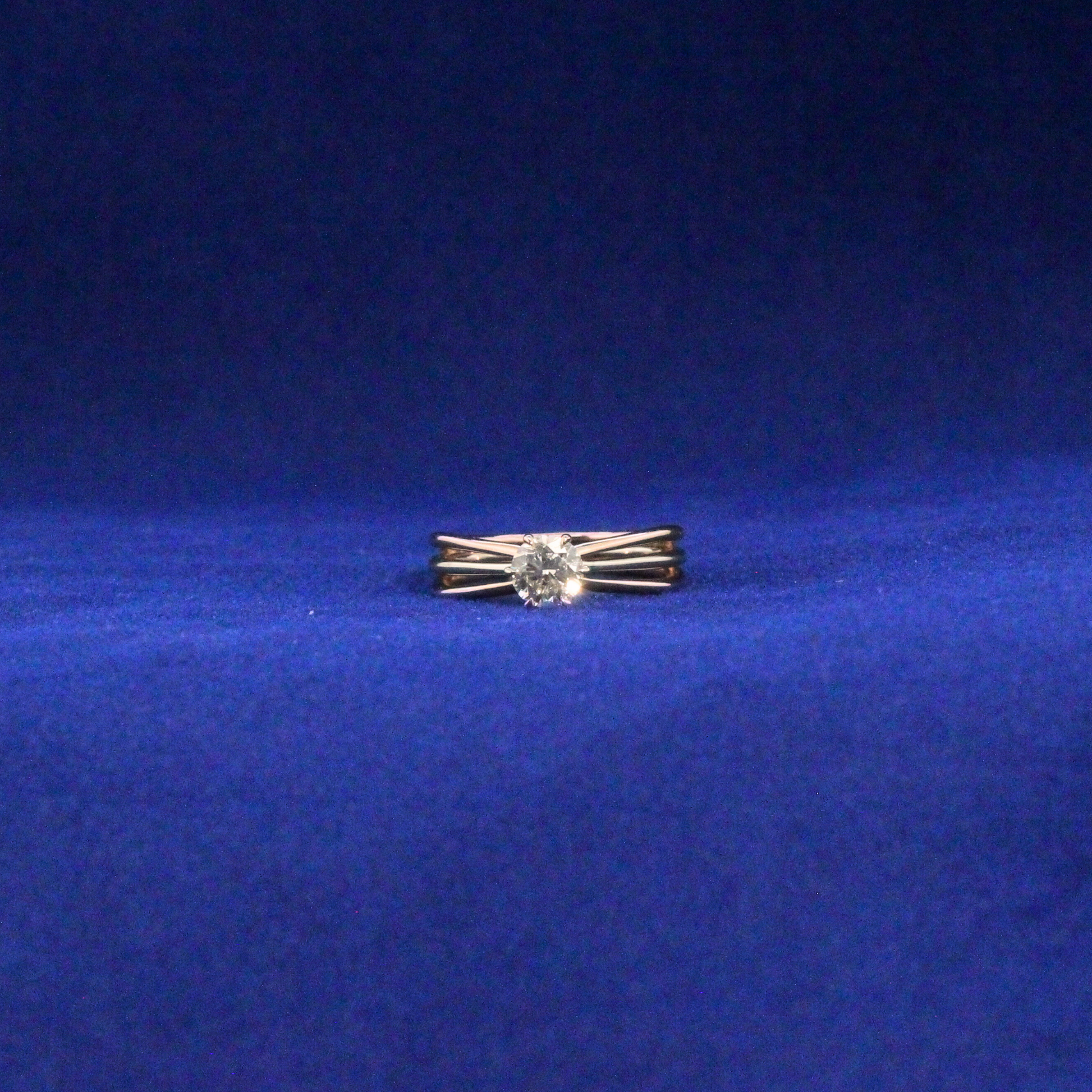 Front view of Trio Split Shank Ring with Moissanite diamonds – Fine jewelry