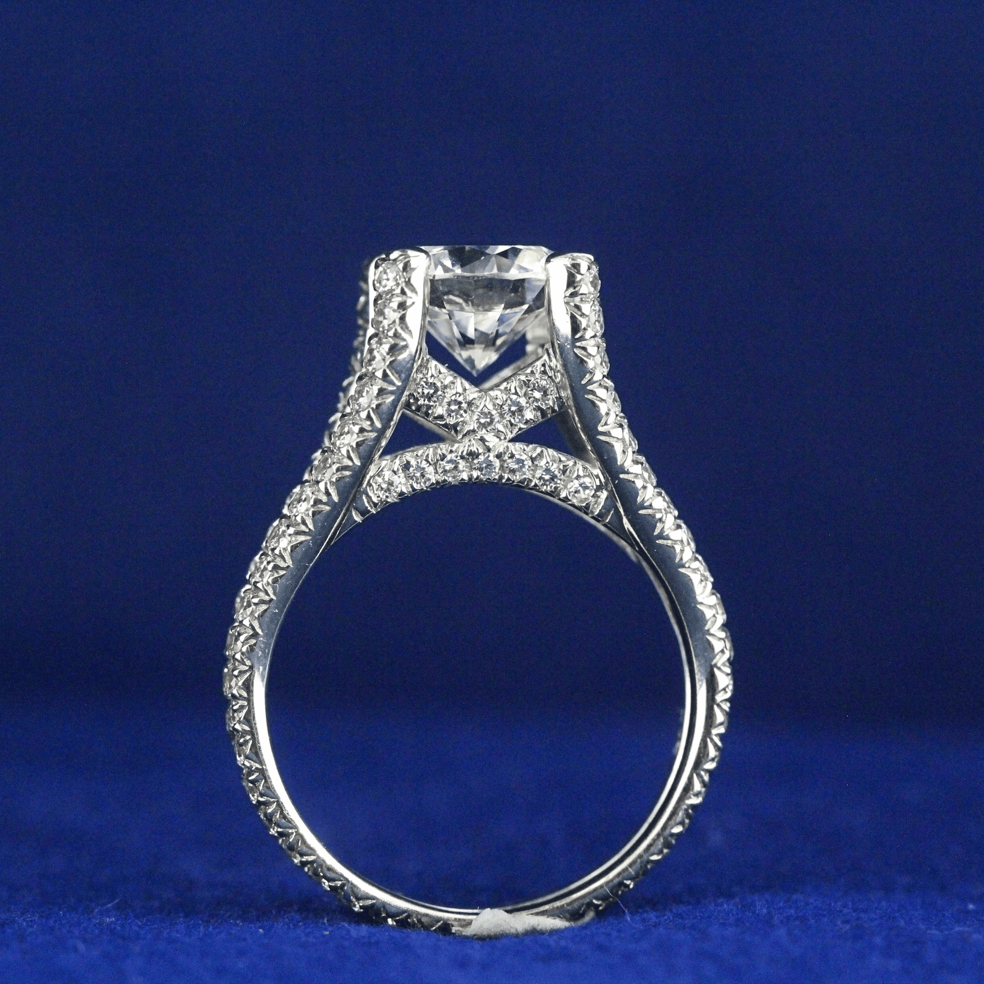 Front top view of Two Layer Solitaire Ring with Moissanite diamonds – Fine jewelry