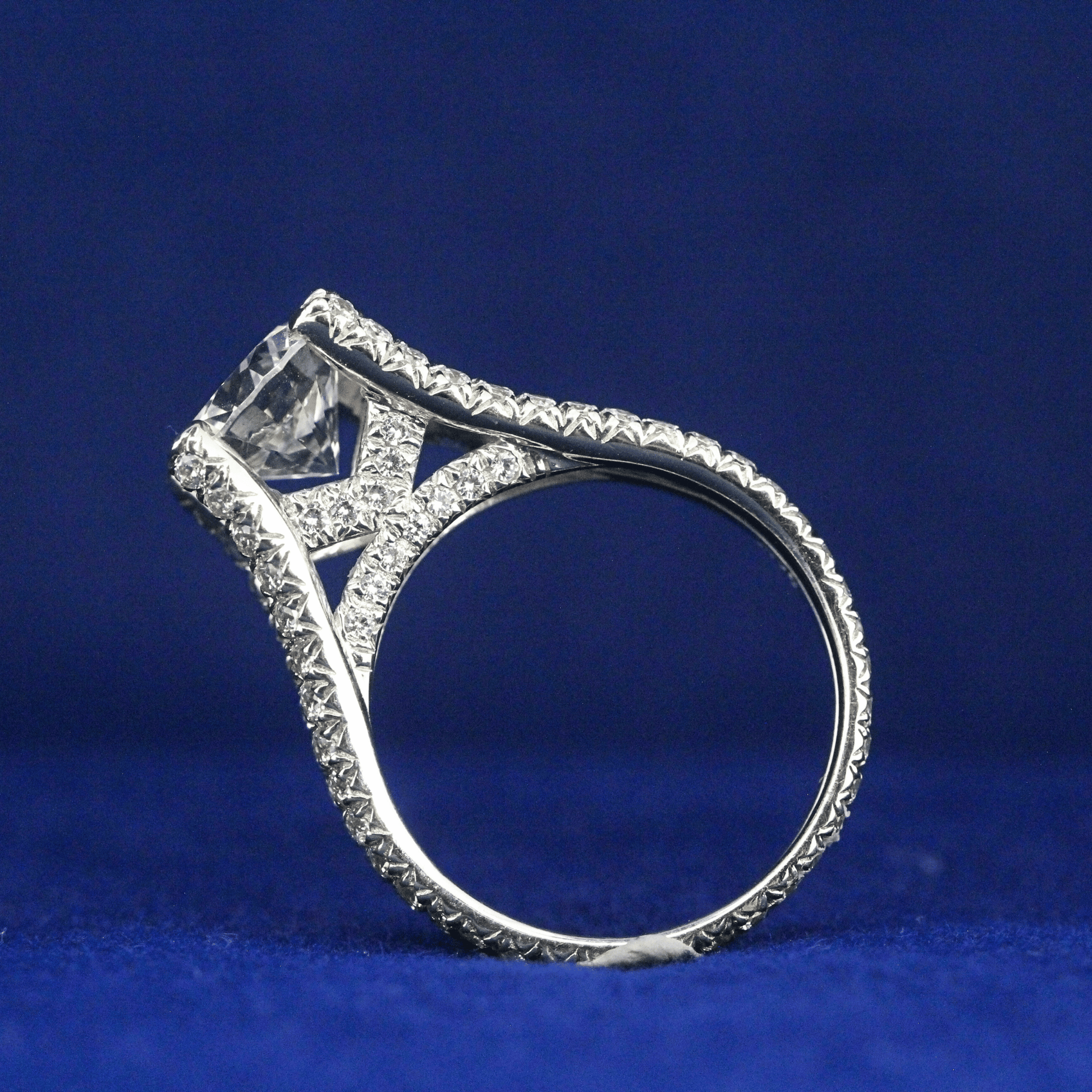 Front side-view of Two Layer Solitaire Ring with Moissanite diamonds – Fine jewelry
