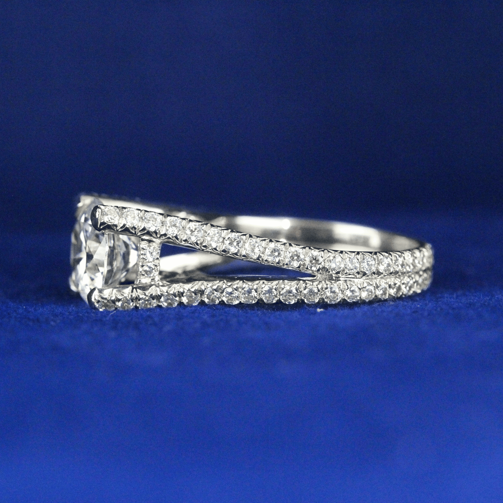 Left side view of Two Layer Solitaire Ring with Moissanite diamonds – Fine jewelry