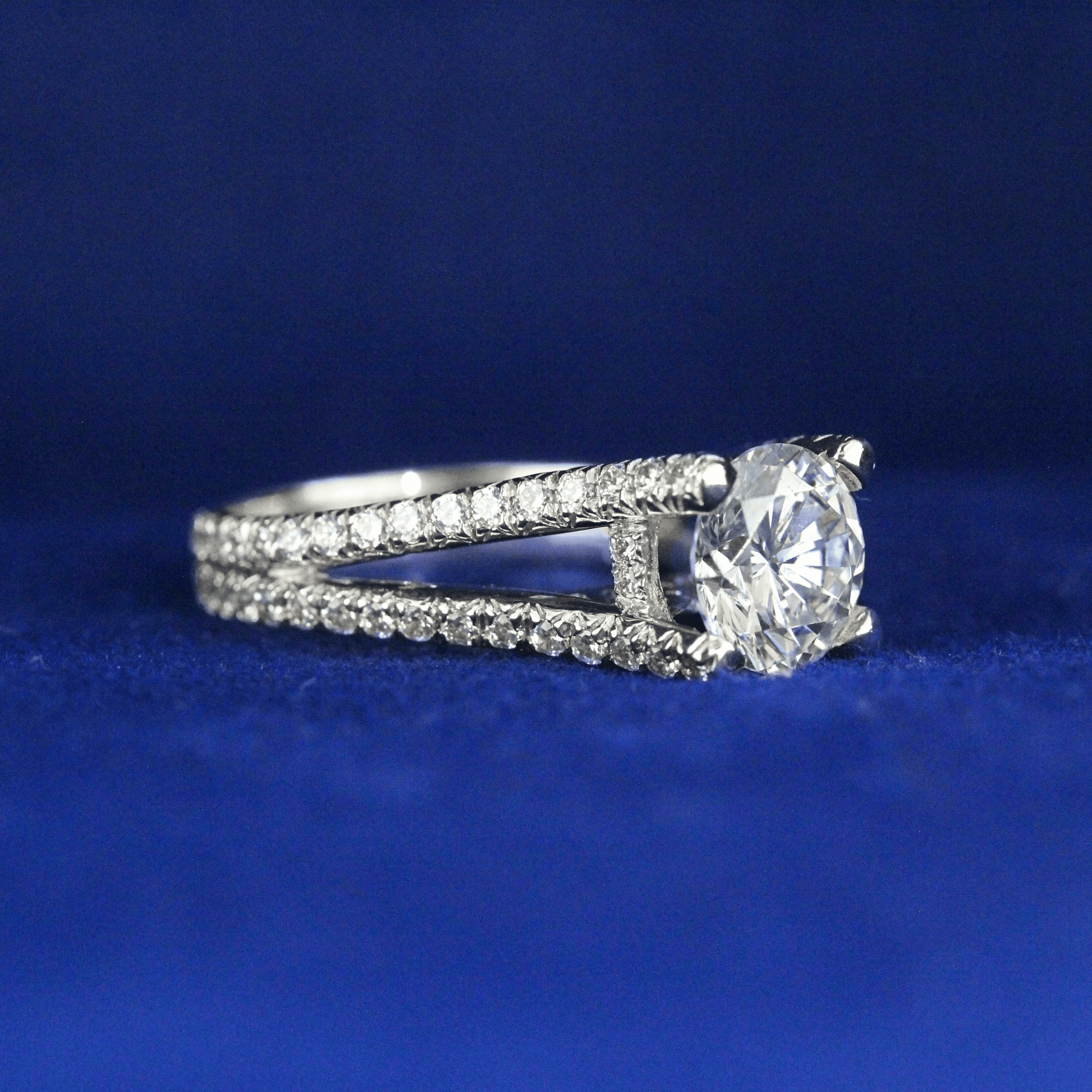 Right side view of Two Layer Solitaire Ring with Moissanite diamonds – Fine jewelry