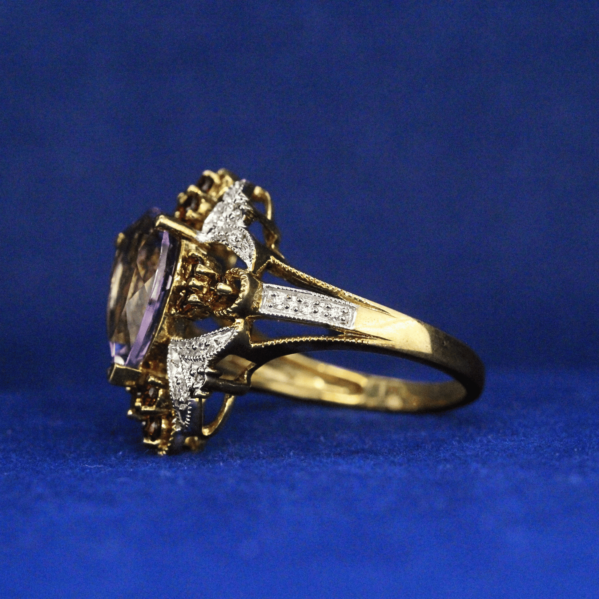 Left side view of Unique Birthstone Ring with customizable gemstones – Fine jewelry
