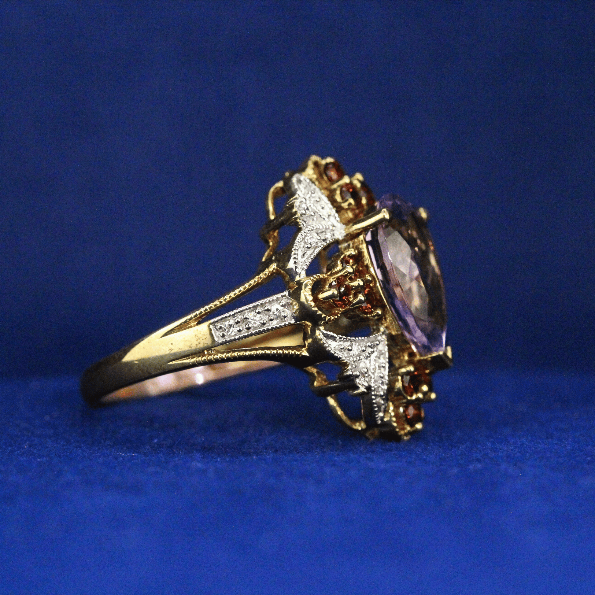 Right side view of Unique Birthstone Ring with customizable gemstones – Fine jewelry