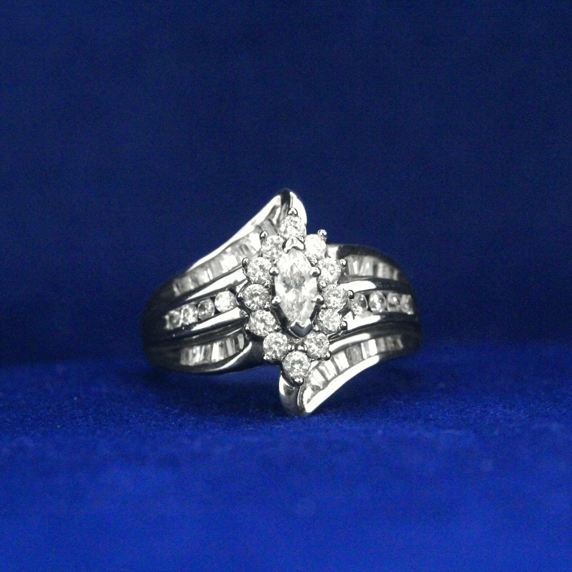 Front view of Vintage Marquise Ring with Moissanite diamonds – Fine jewelry