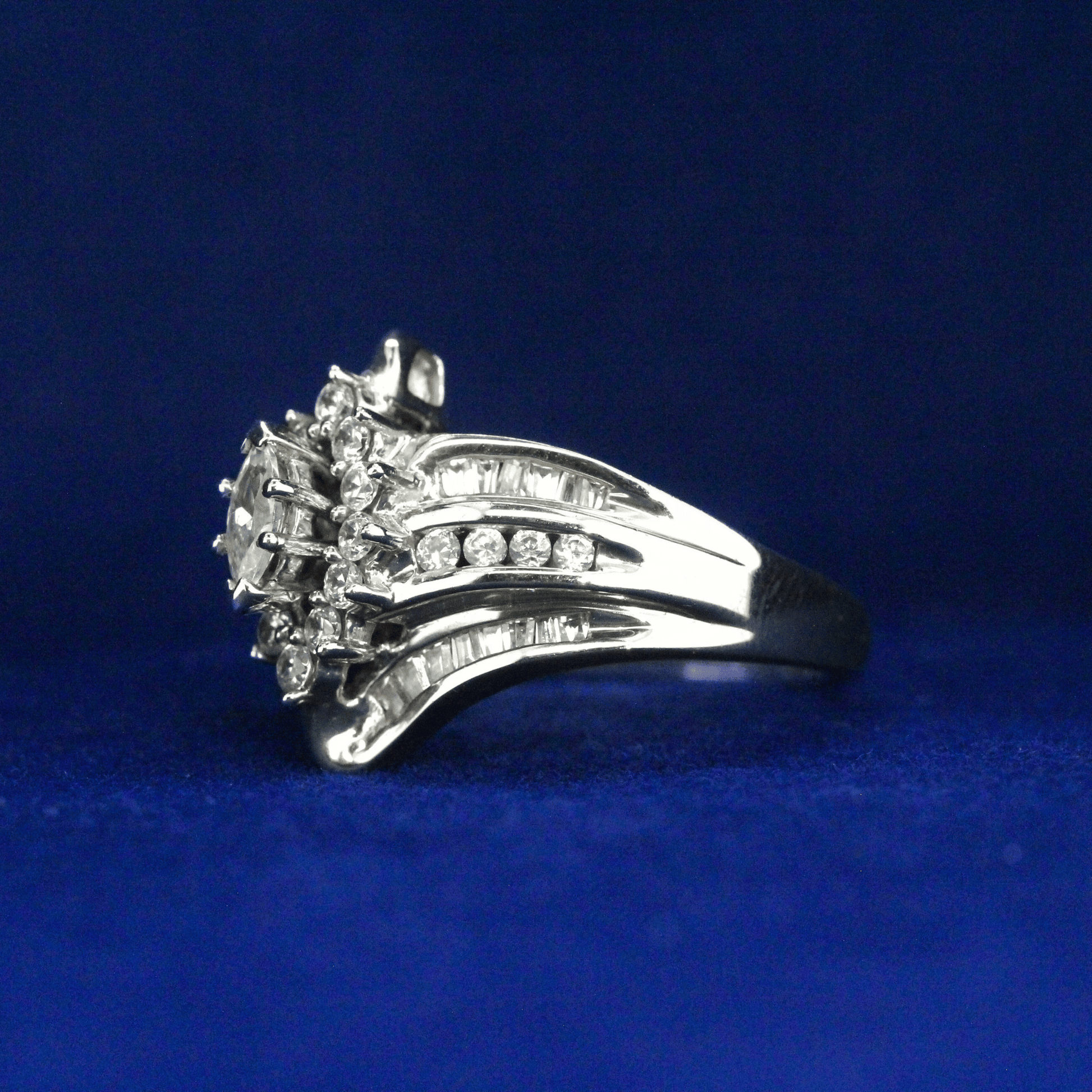 Left side view of Vintage Marquise Ring with Moissanite diamonds – Fine jewelry