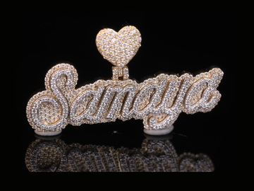 Custom Diamond Name Pendant with Heart Bail in Gold & Silver | 18K, 14K, 10K Iced-Out Name Necklace