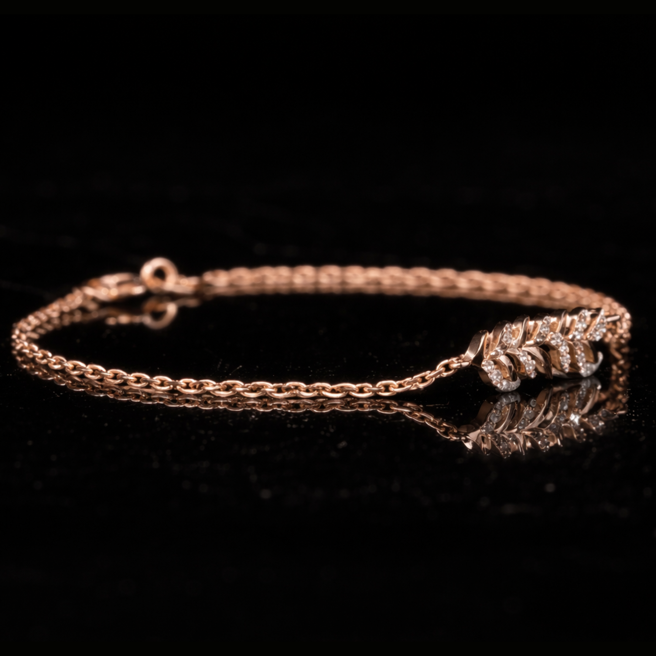 Diamond Leaf Gold Bracelet – 10K 14K 18K Solid Gold Nature Inspired Bracelet for Women