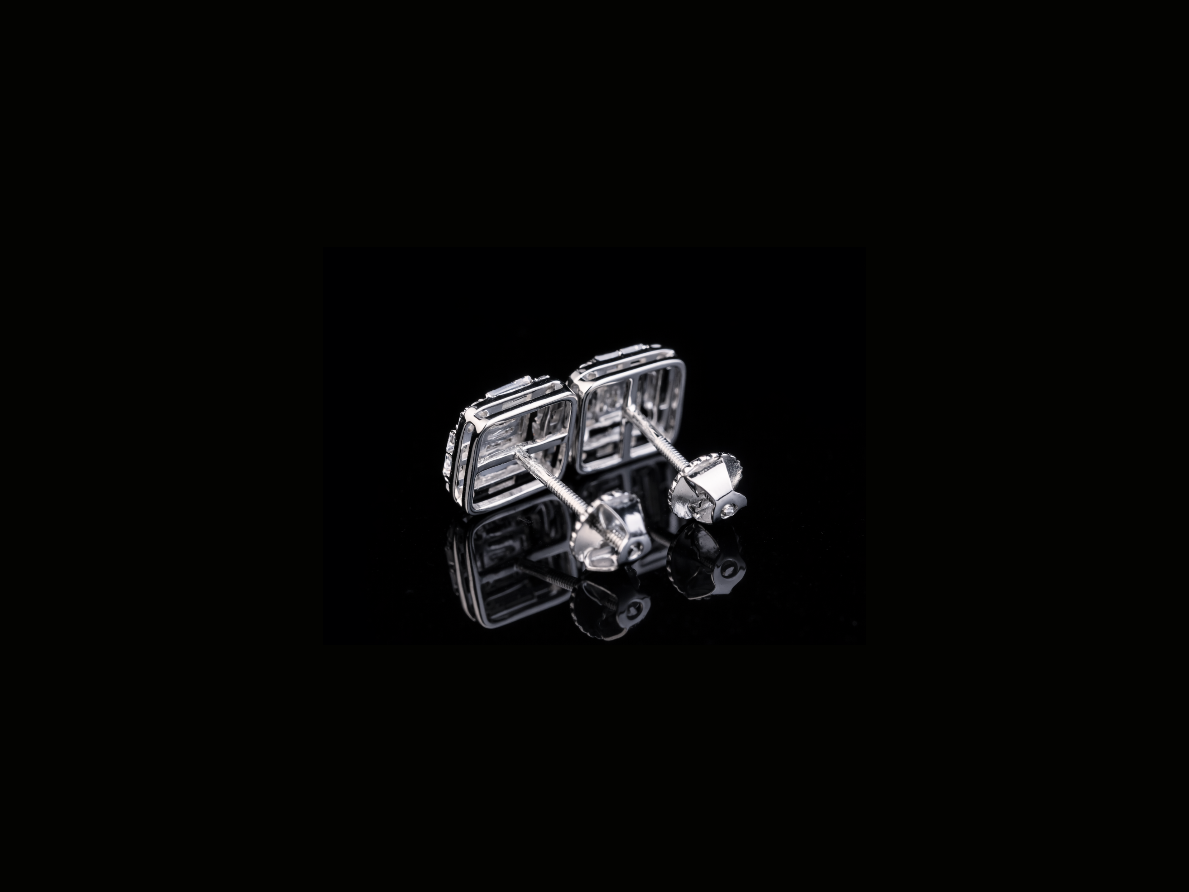 Square Baguette Diamond Stud Earrings | Luxury Gold & Silver Diamond Studs