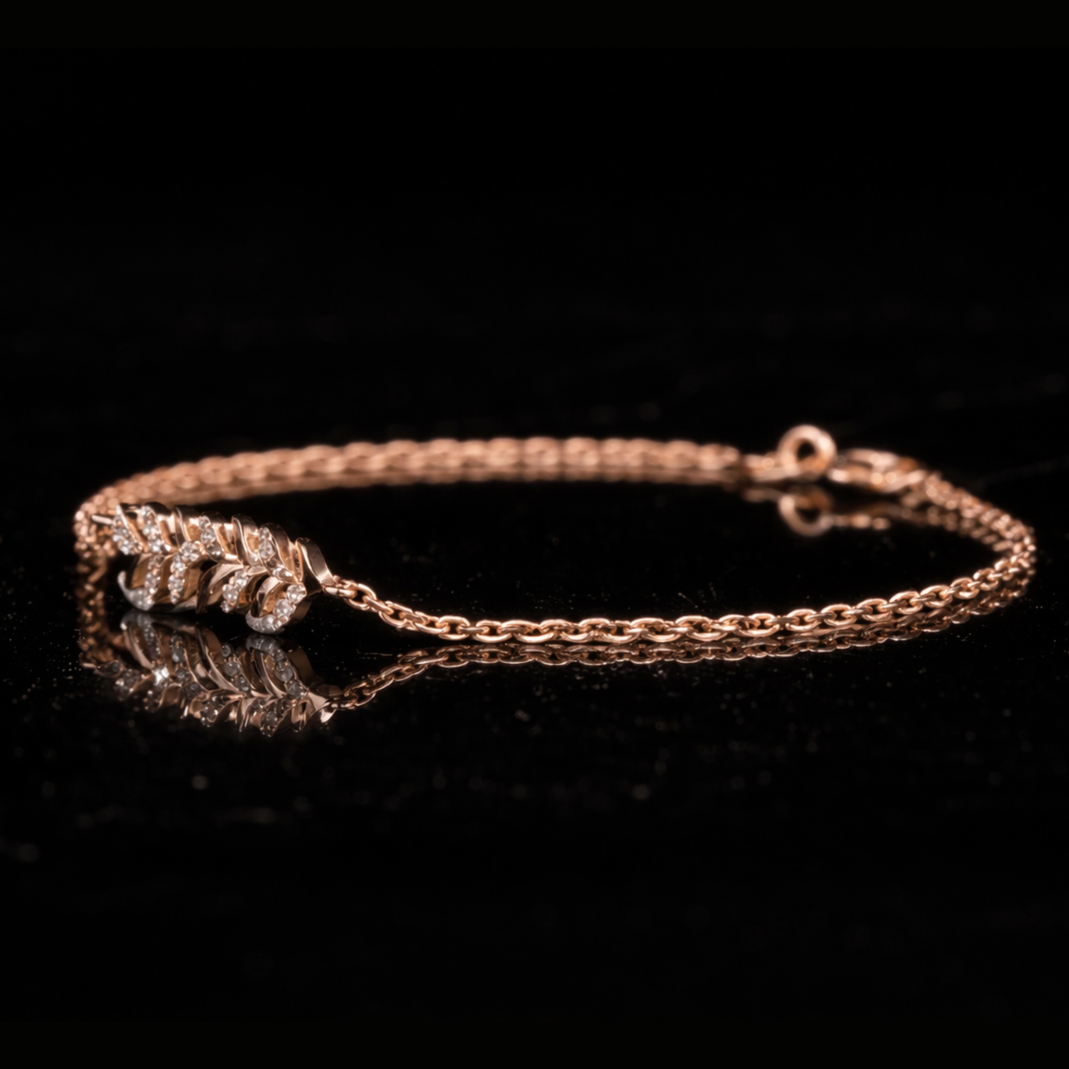 Diamond Leaf Gold Bracelet – 10K 14K 18K Solid Gold Nature Inspired Bracelet for Women