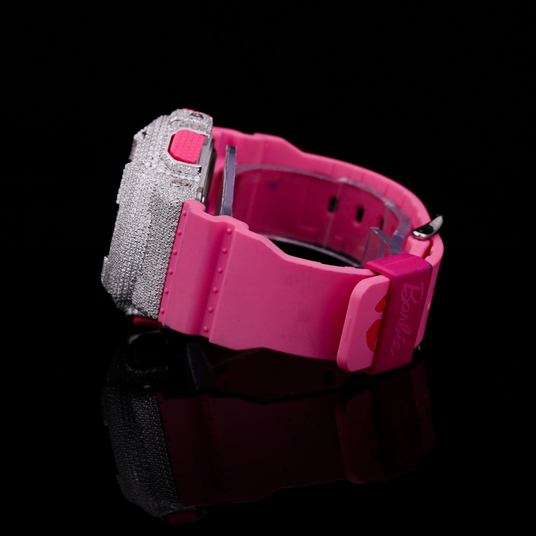 hip hop iced out watch pink strap