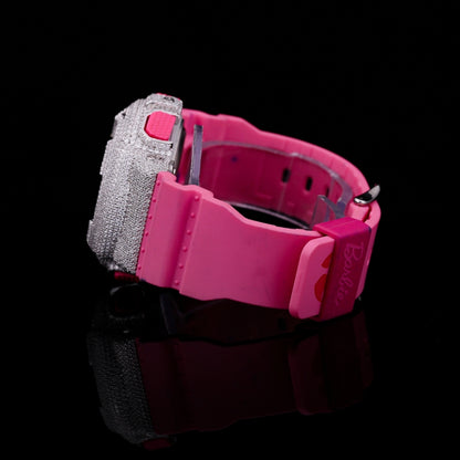hip hop iced out watch pink strap
