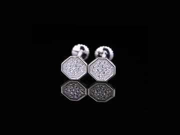 Octagon Diamond Stud Earrings | Luxury Pavé Diamond Studs in Gold & Silver