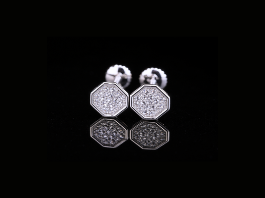 Octagon Diamond Stud Earrings | Luxury Pavé Diamond Studs in Gold & Silver