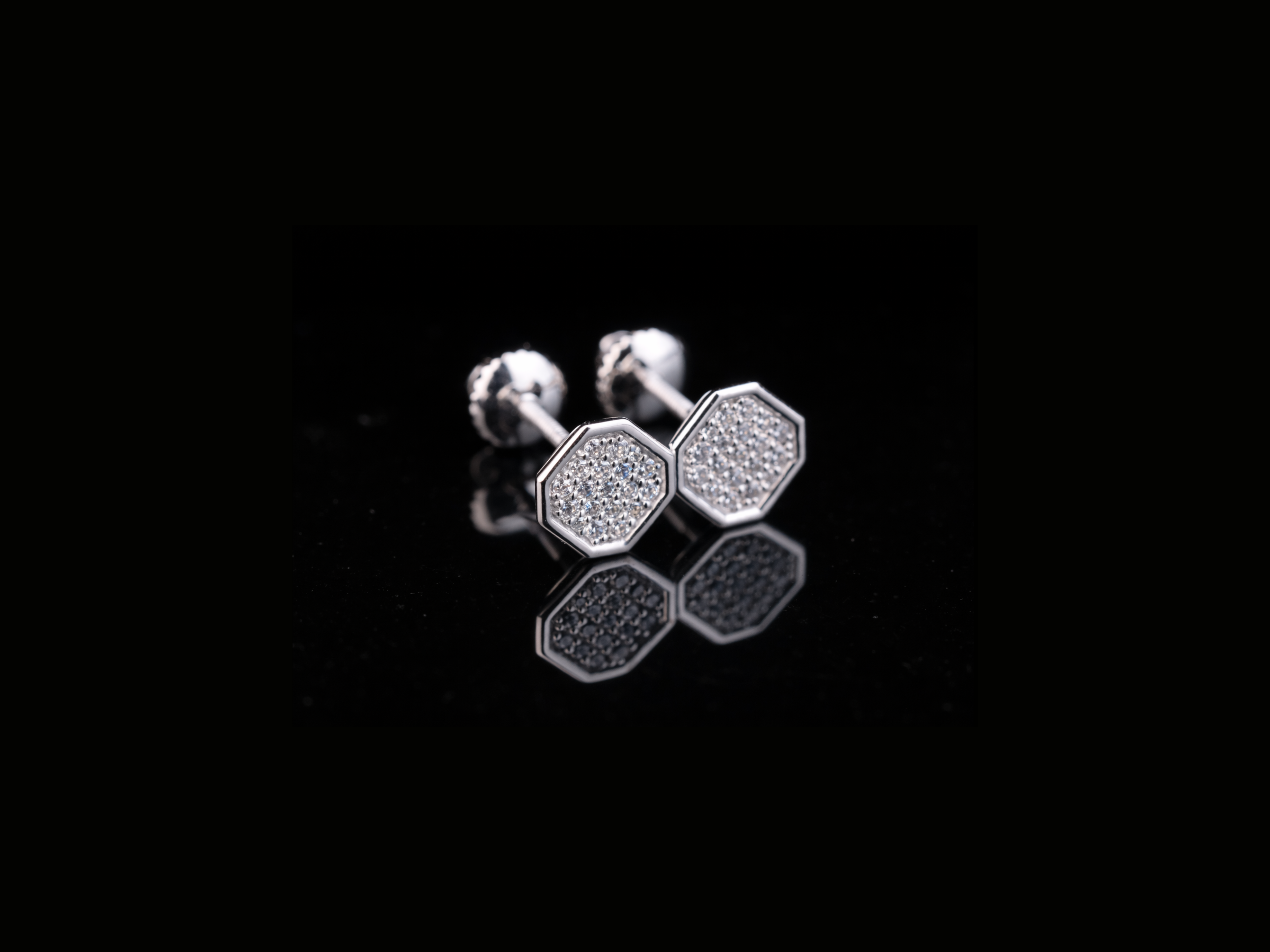 Octagon Diamond Stud Earrings | Luxury Pavé Diamond Studs in Gold & Silver