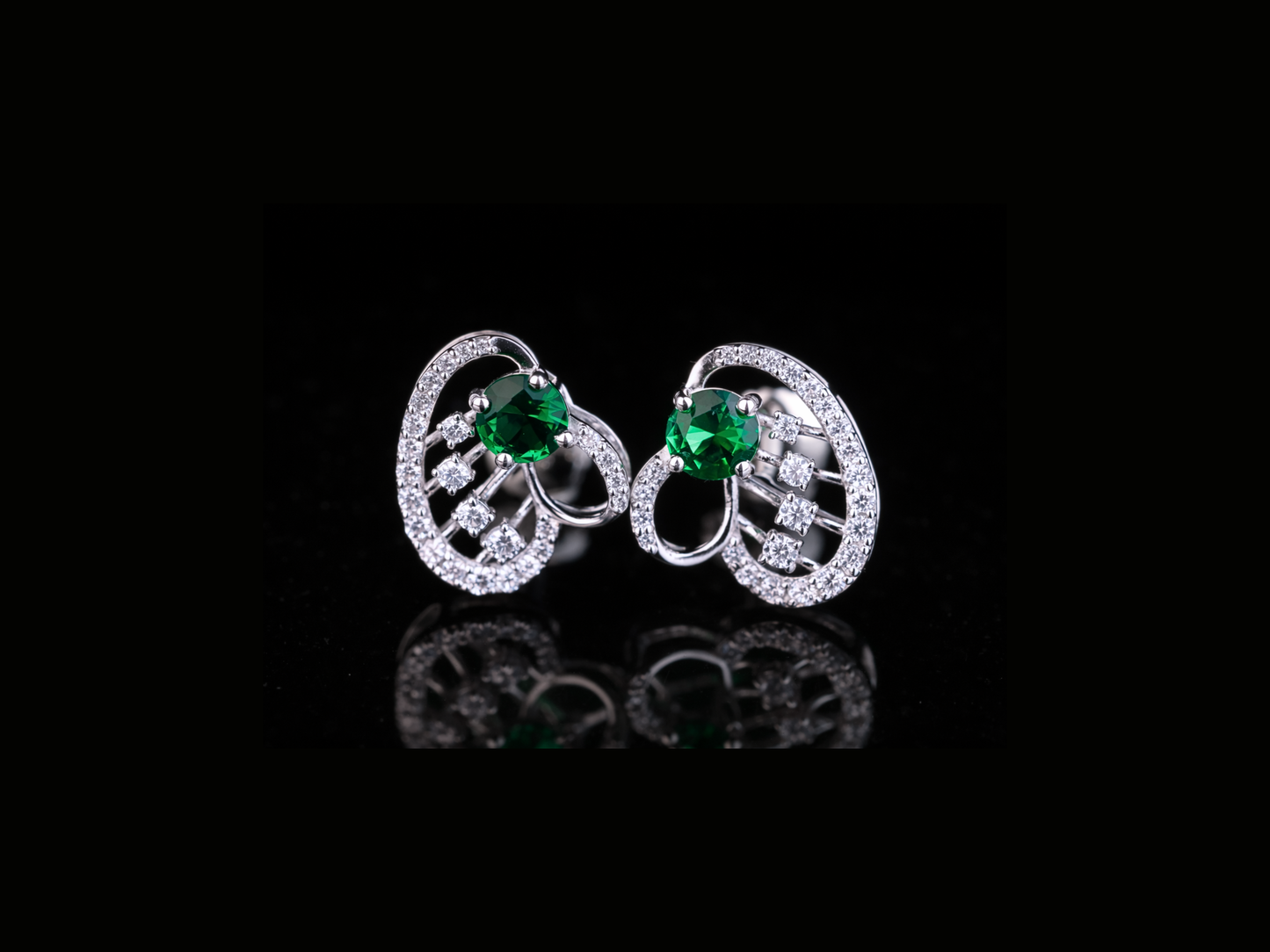 Emerald Green Diamond Stud Earrings | Luxury Halo Diamond Studs in Gold & Silver