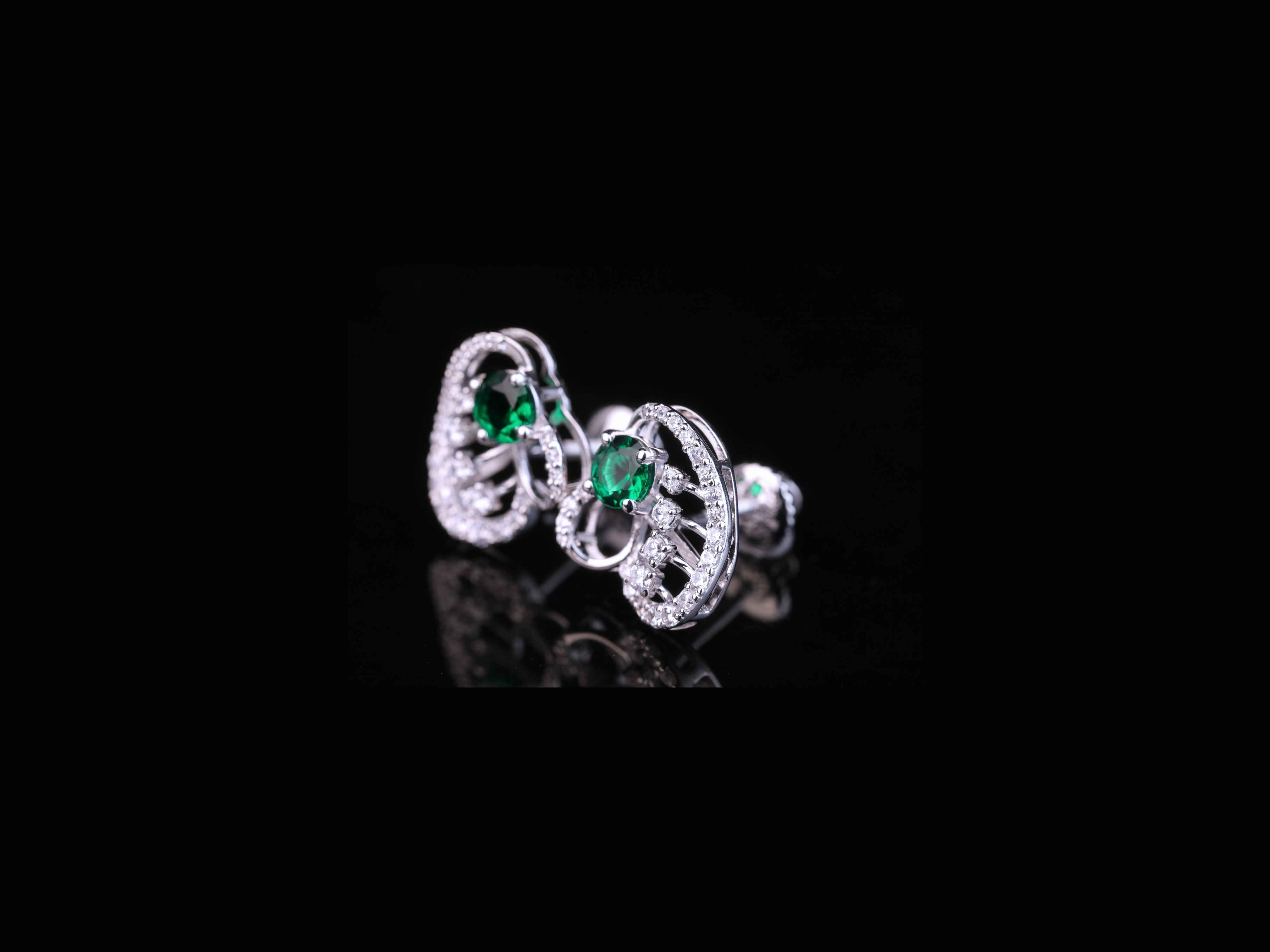 Emerald Green Diamond Stud Earrings | Luxury Halo Diamond Studs in Gold & Silver