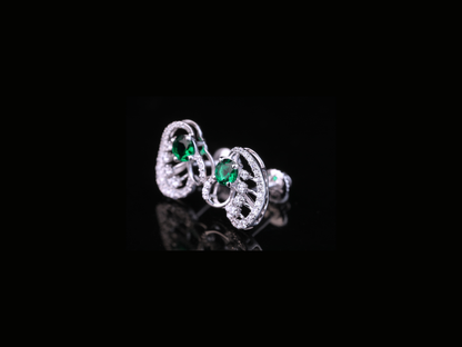 Emerald Green Diamond Stud Earrings | Luxury Halo Diamond Studs in Gold & Silver
