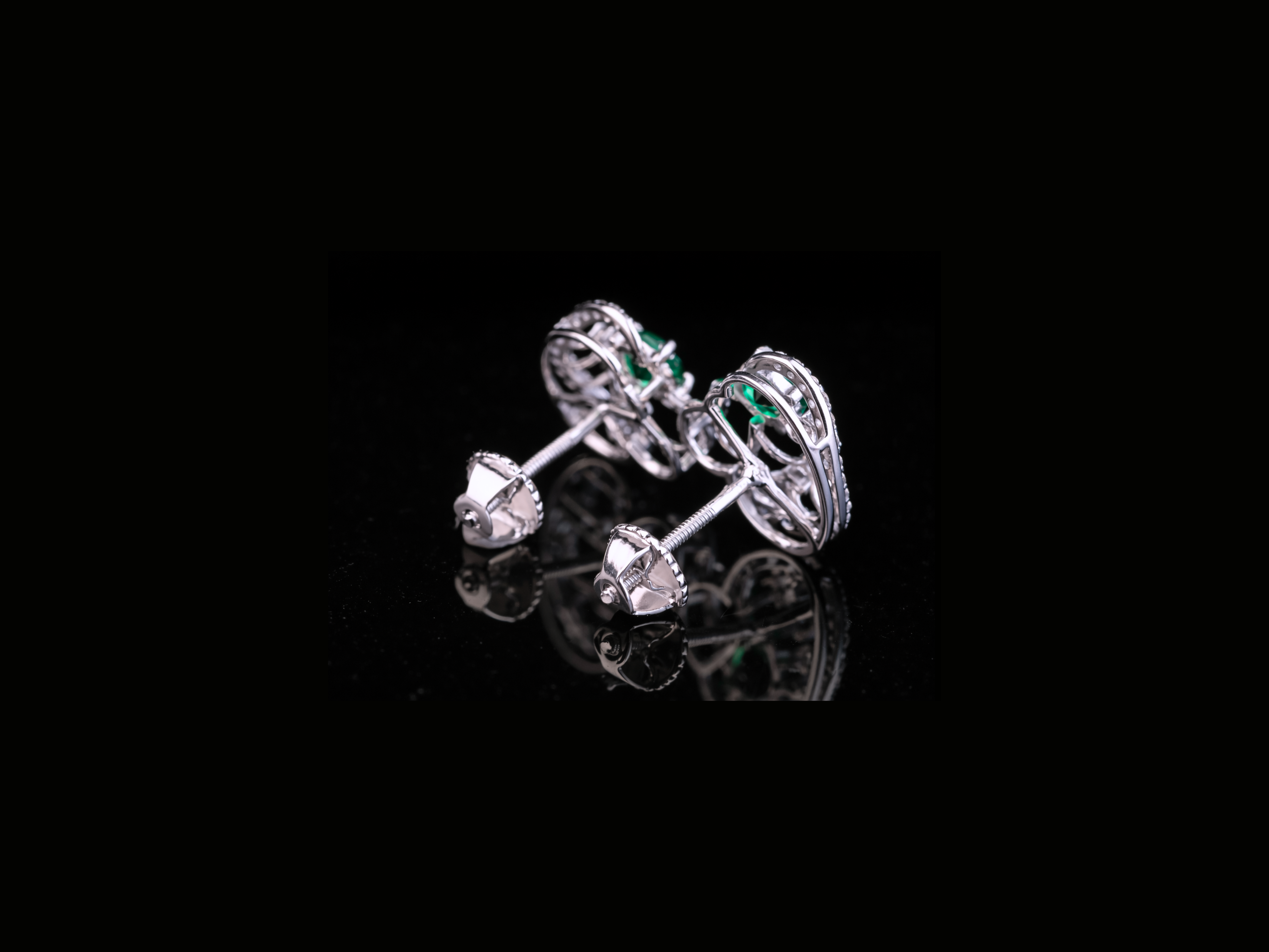Emerald Green Diamond Stud Earrings | Luxury Halo Diamond Studs in Gold & Silver