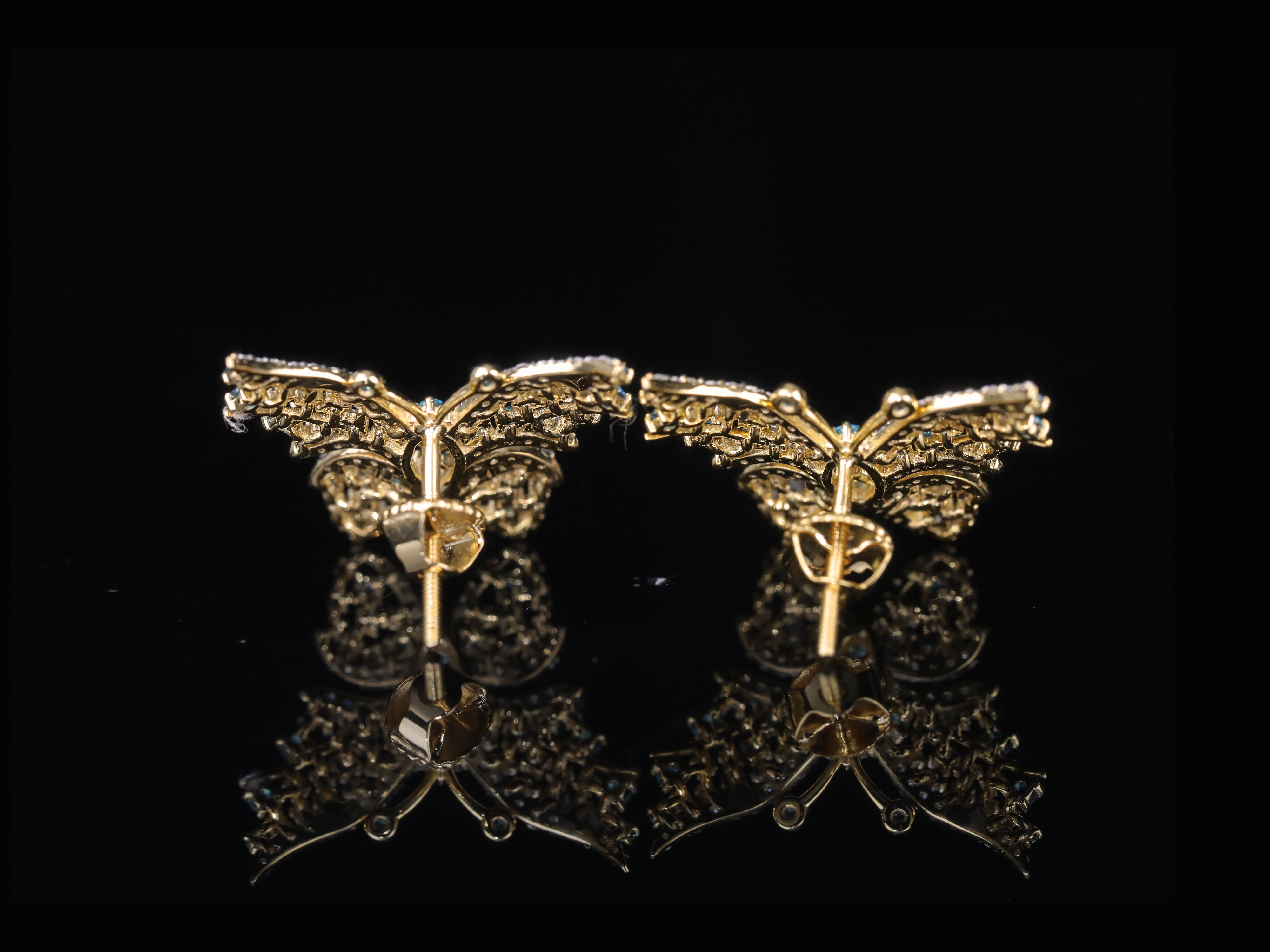Luxury Diamond Butterfly Earrings with Blue Gemstones | 18K, 14K, 10K Gold & Silver