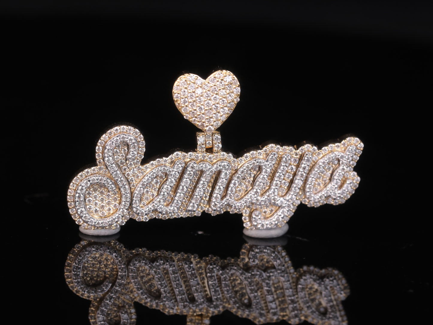 Custom Diamond Name Pendant with Heart Bail in Gold & Silver | 18K, 14K, 10K Iced-Out Name Necklace