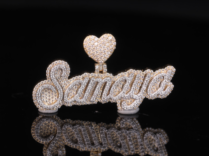 Custom Diamond Name Pendant with Heart Bail in Gold & Silver | 18K, 14K, 10K Iced-Out Name Necklace
