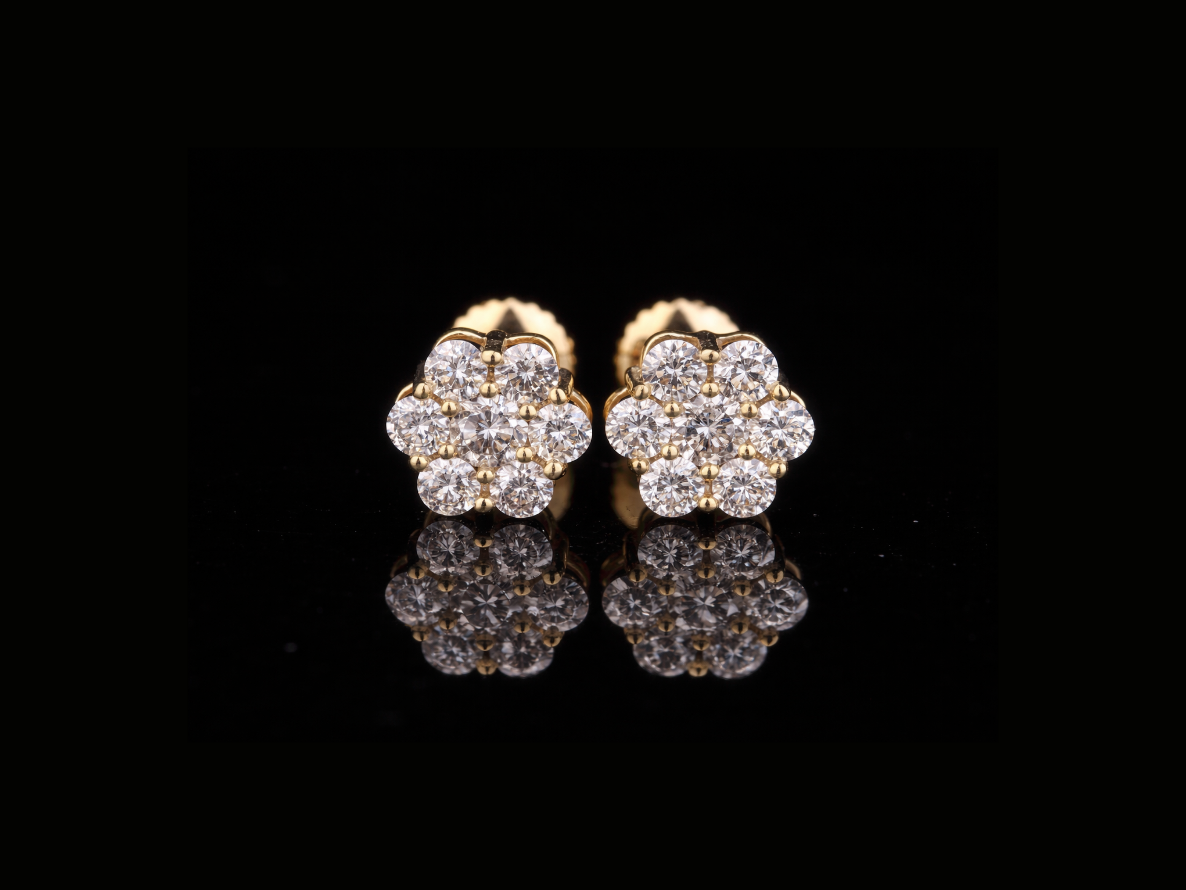 Diamond Flower Stud Earrings | Classic Cluster Diamond Studs in Gold & Silver