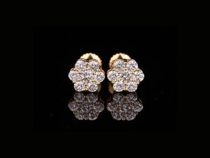 Diamond Flower Stud Earrings | Classic Cluster Diamond Studs in Gold & Silver