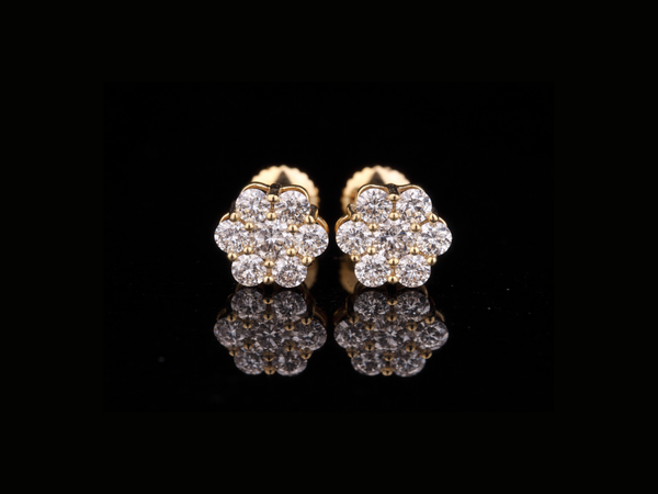 Diamond Flower Stud Earrings | Classic Cluster Diamond Studs in Gold & Silver