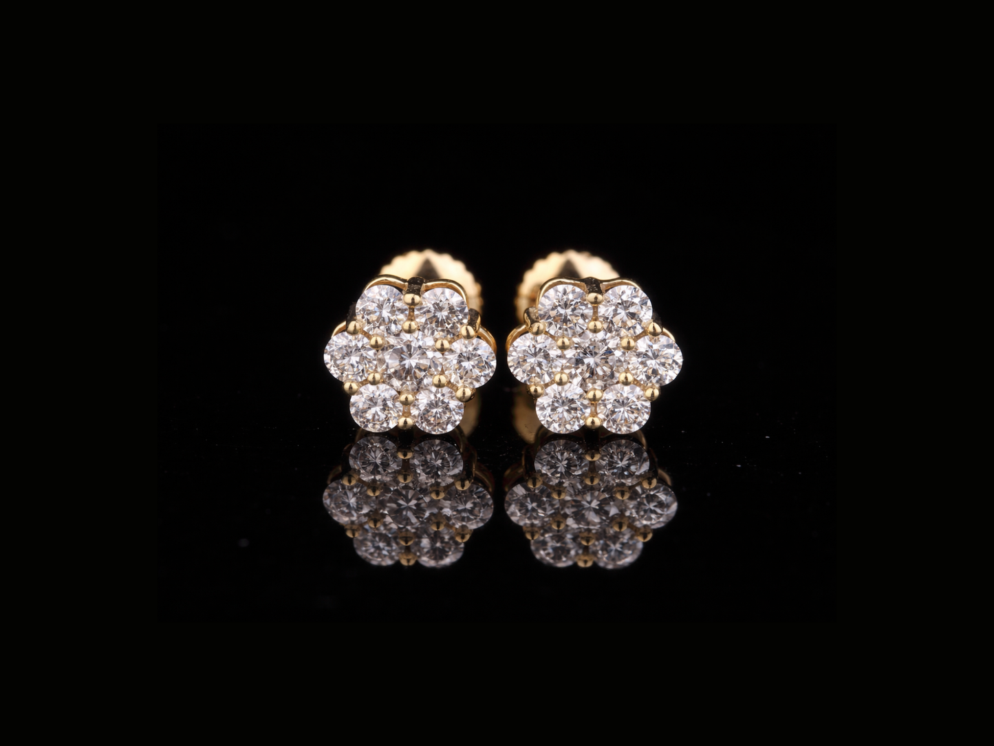Diamond Cluster Flower Stud Earrings | Brilliant Round Diamond Studs in Gold & Silver